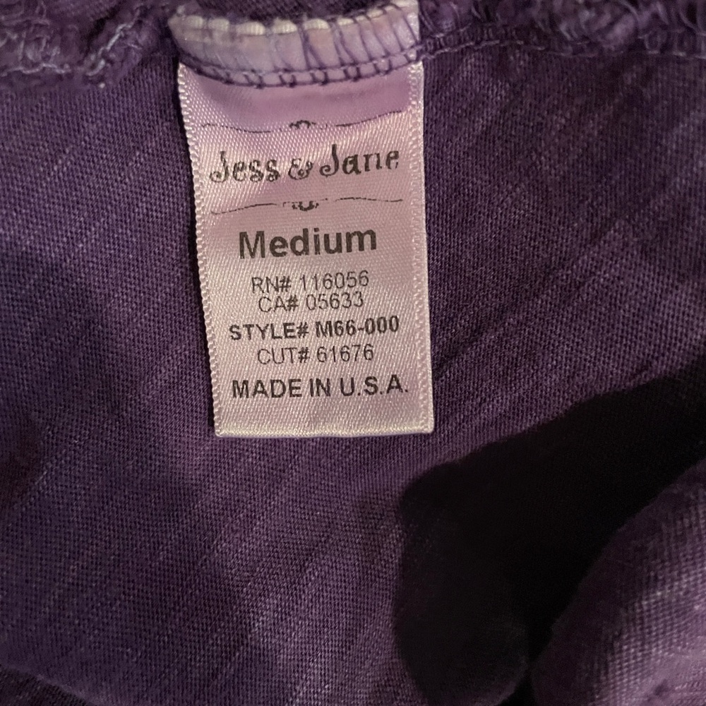 Jess & Jane Purple mineral wash long slv ruffled ๐ฏ % cotton T lagenlook Comfy M - Picture 7 of 8